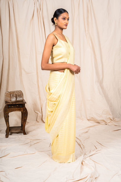 Pastel Gold Crepe Silk Handwoven Banarasee Saree