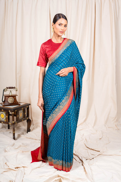 German Blue Banarasee Handwoven Saree