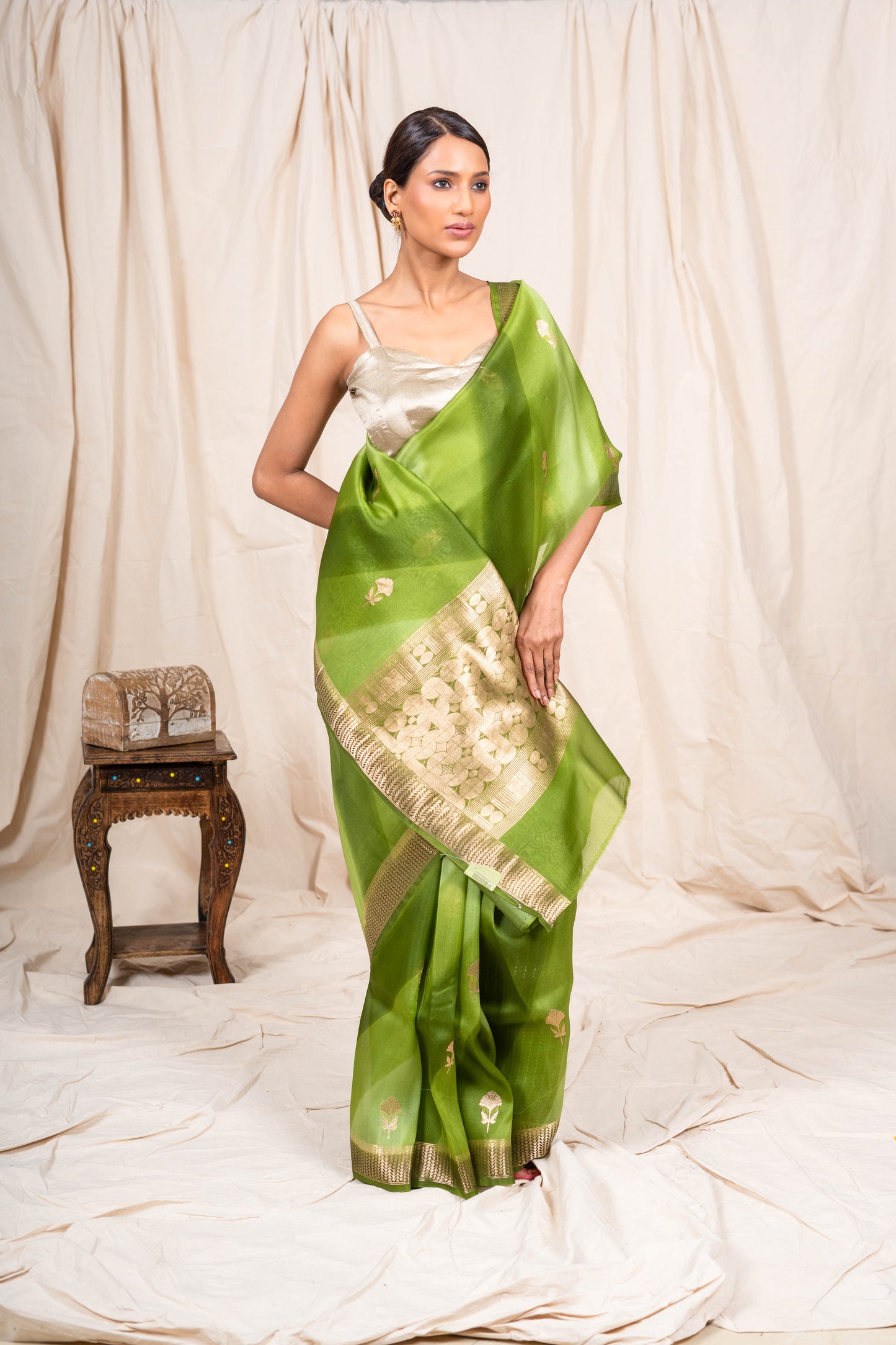 Pista Green Organza Handwoven Banaras Saree