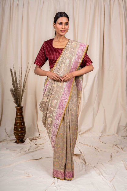 Grey Tussar Georgette Handwoven Banaras Saree