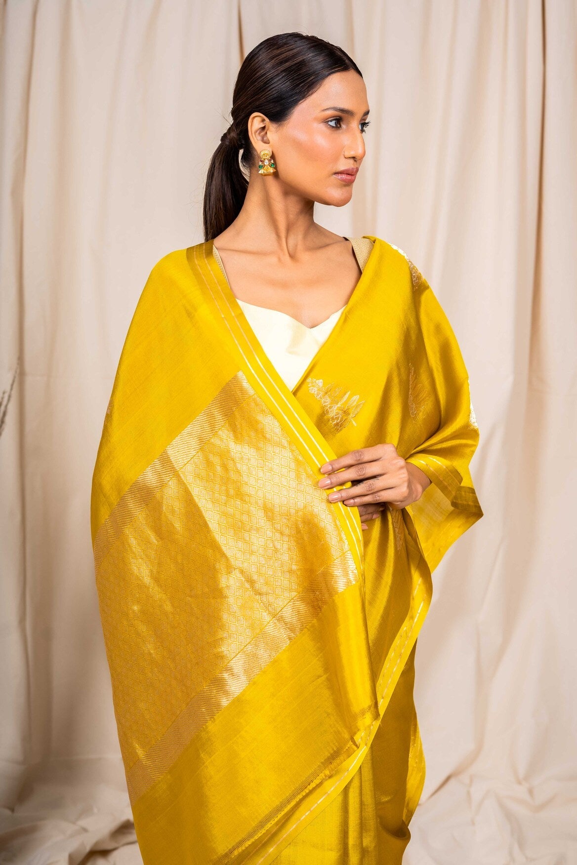 Golden Yellow Soft Silk Handwoven Banaras Saree
