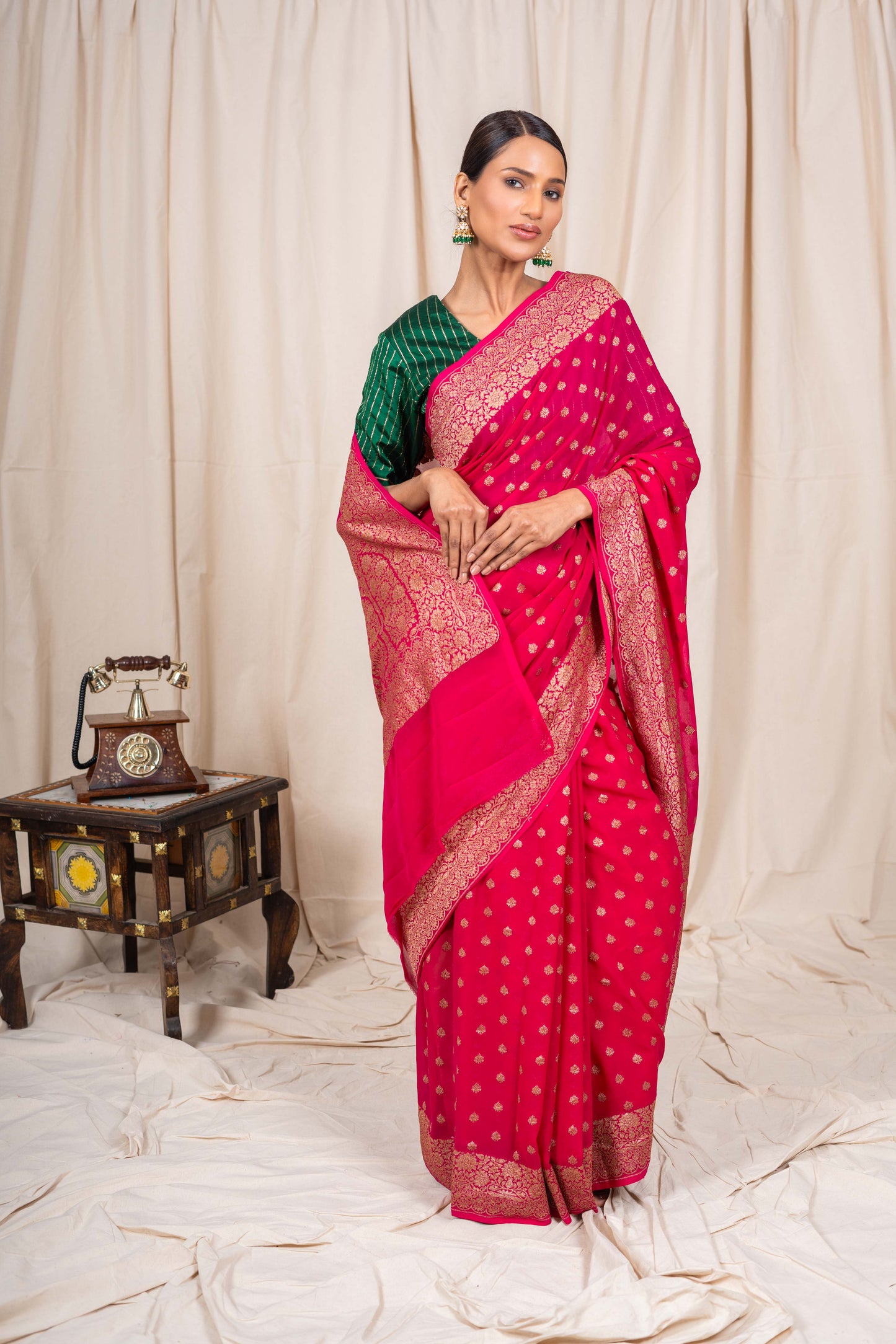 Rani Pink Khaddi Georgette Handwoven Banarasee Saree