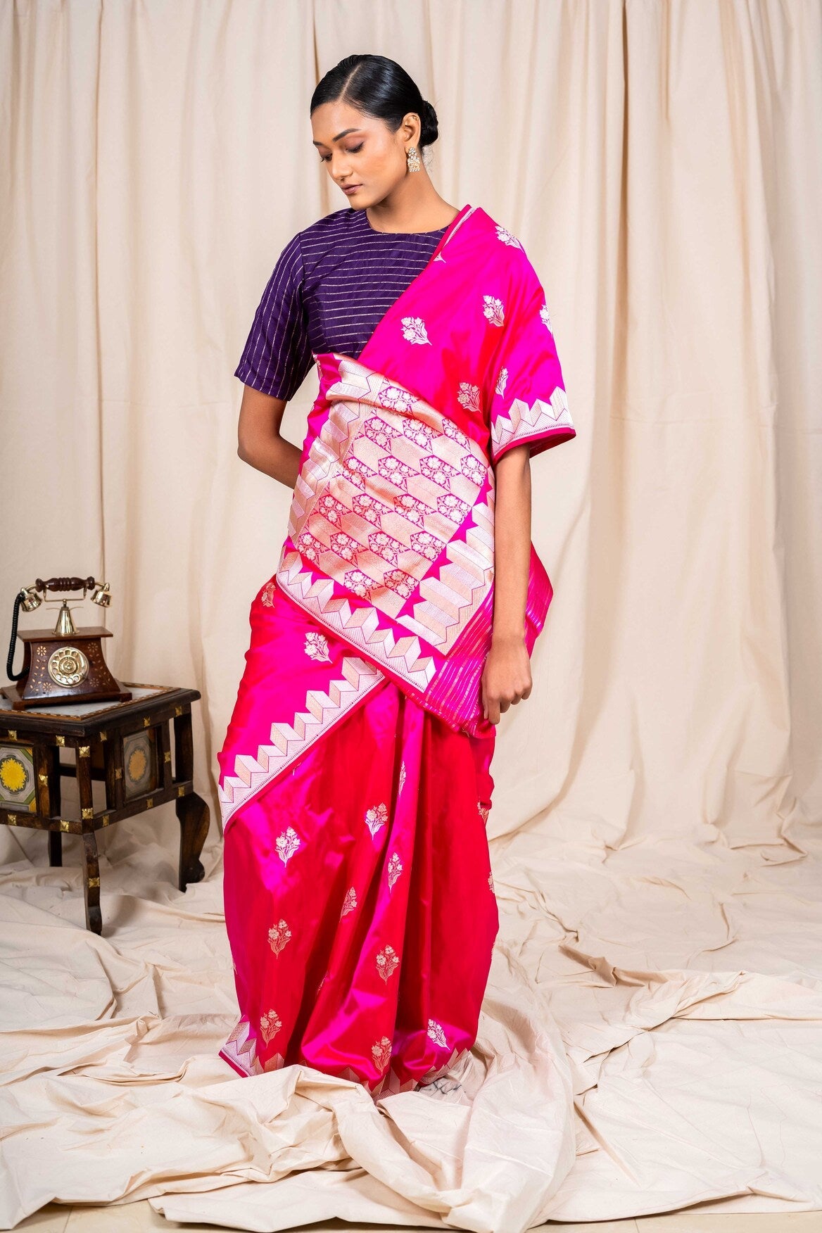 Rani Pink Katan Silk Handwoven Banaras Saree