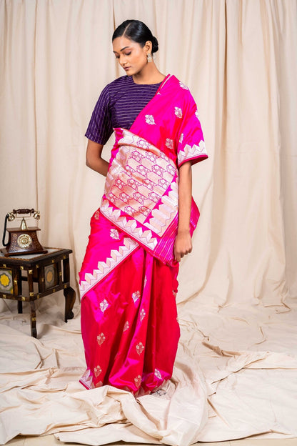 Rani Pink Katan Silk Handwoven Banaras Saree