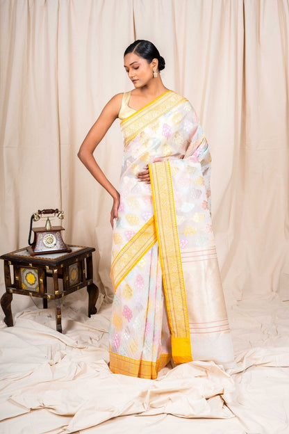 Off White Organza Silk Handwoven Banaras Saree