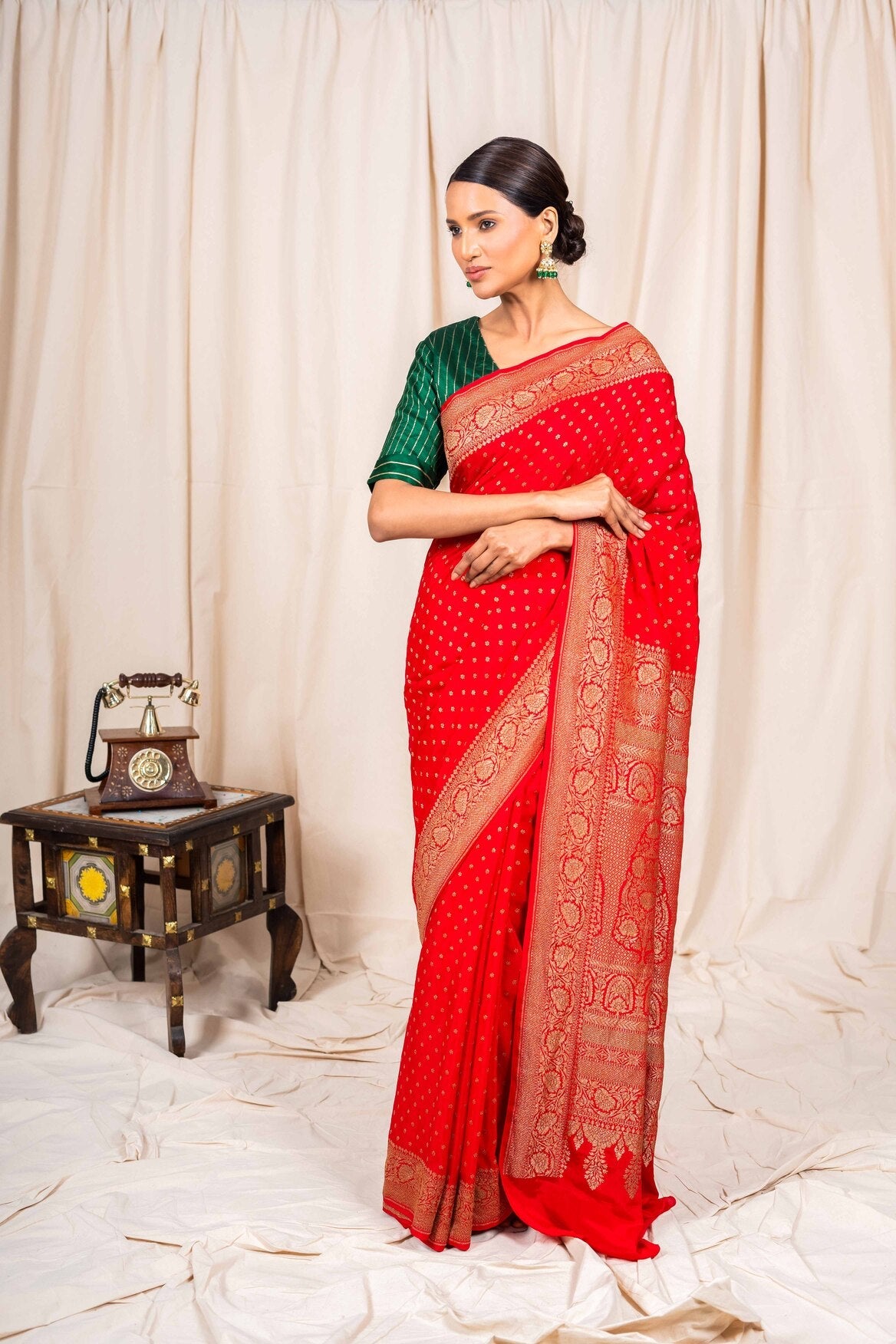 Red Crepe Silk Handwoven Banarasee Saree