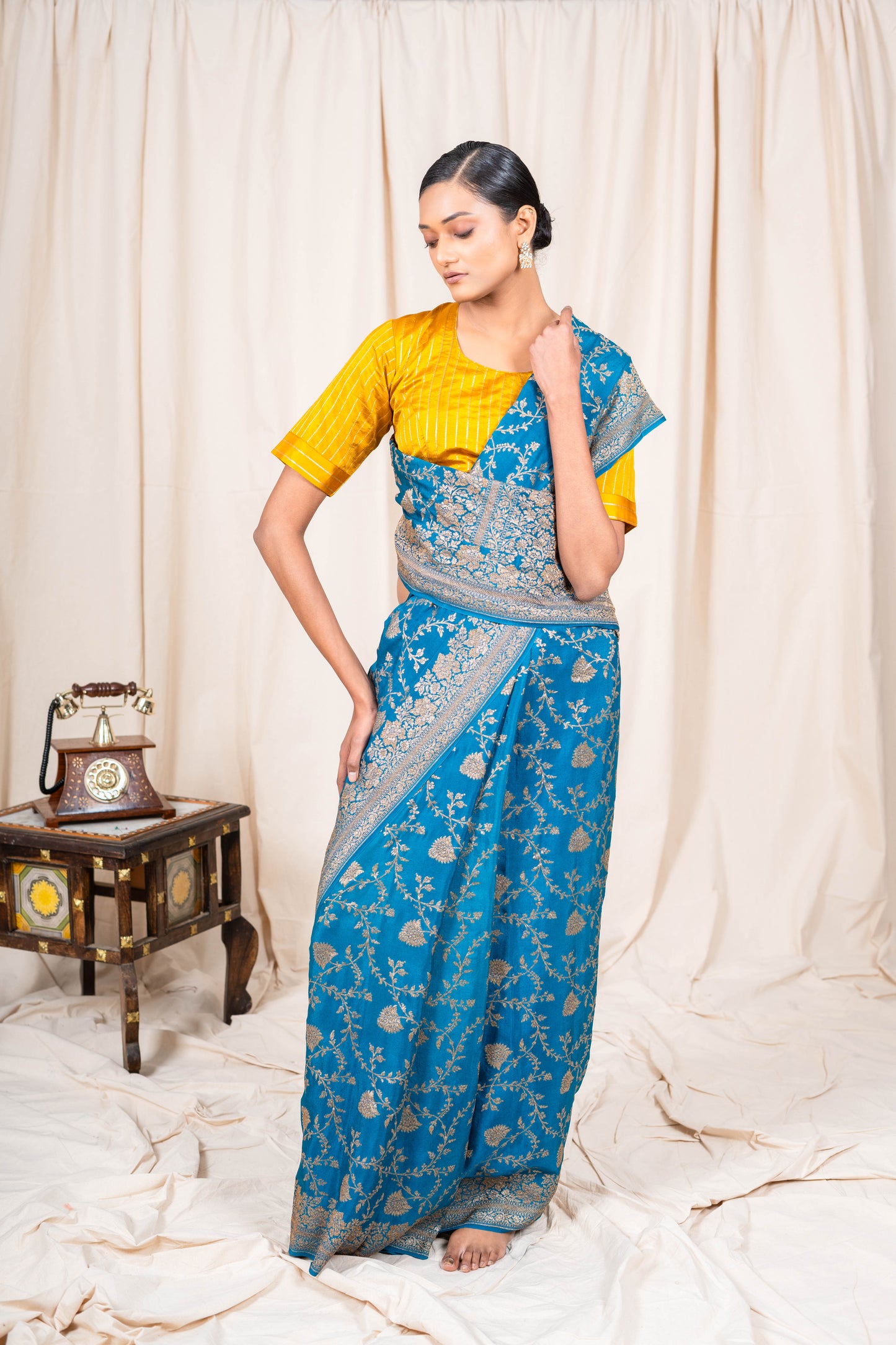 German Blue Banarasee Handwoven Saree