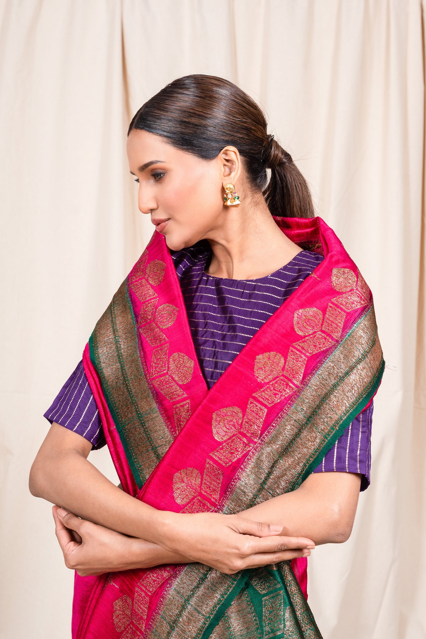 Rani Pink Raw Silk Banarasee Handwoven Saree