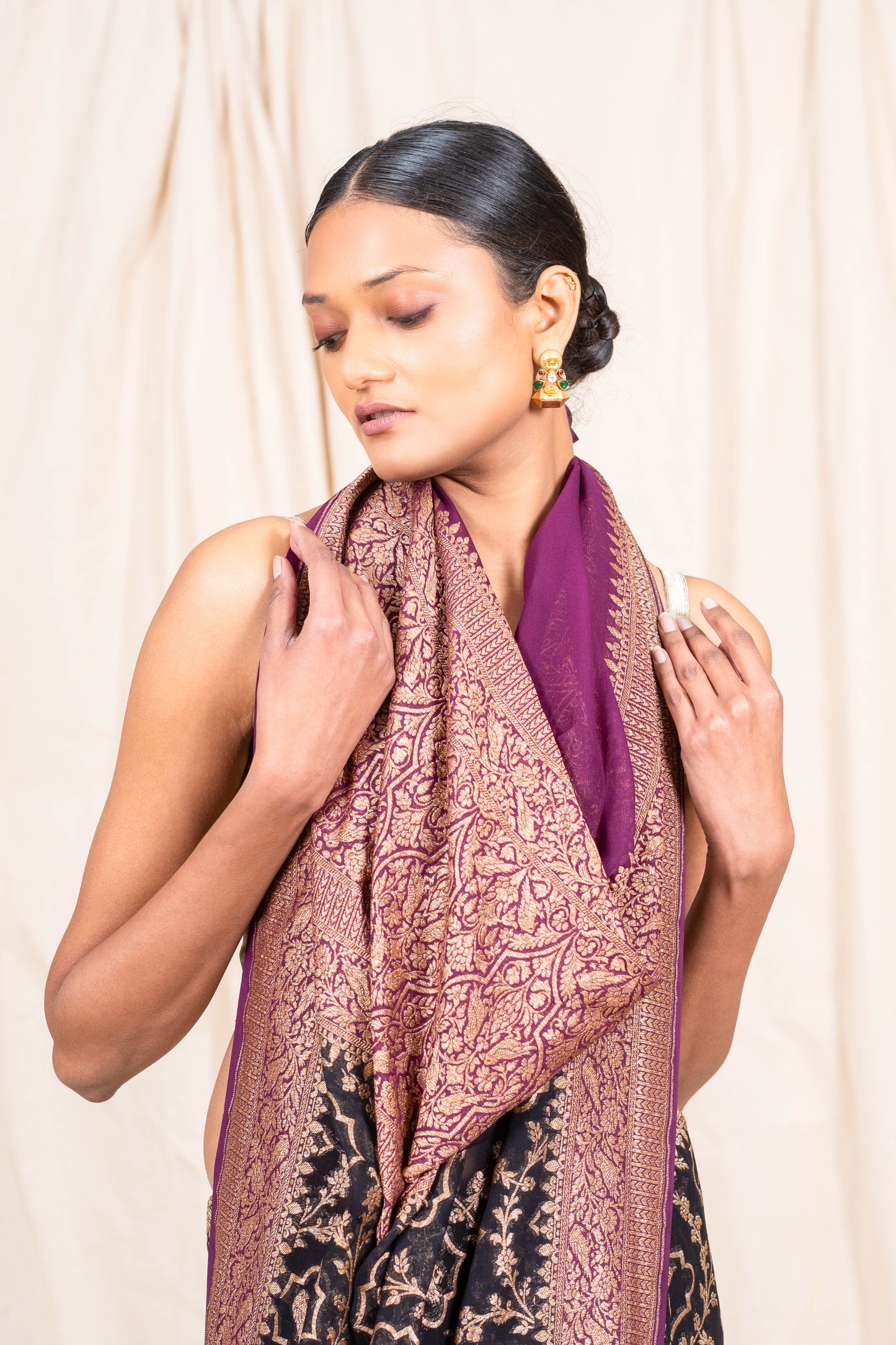 Black Khaddi Georgette Banarasi Saree