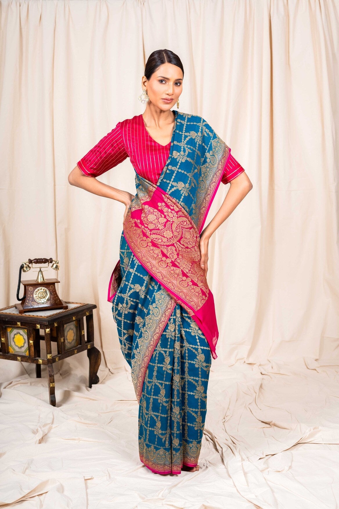 Midnight Blue Khaddi Georgette Handwoven Banaras Saree