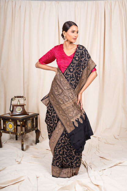 Black Banarasee Handwoven Saree