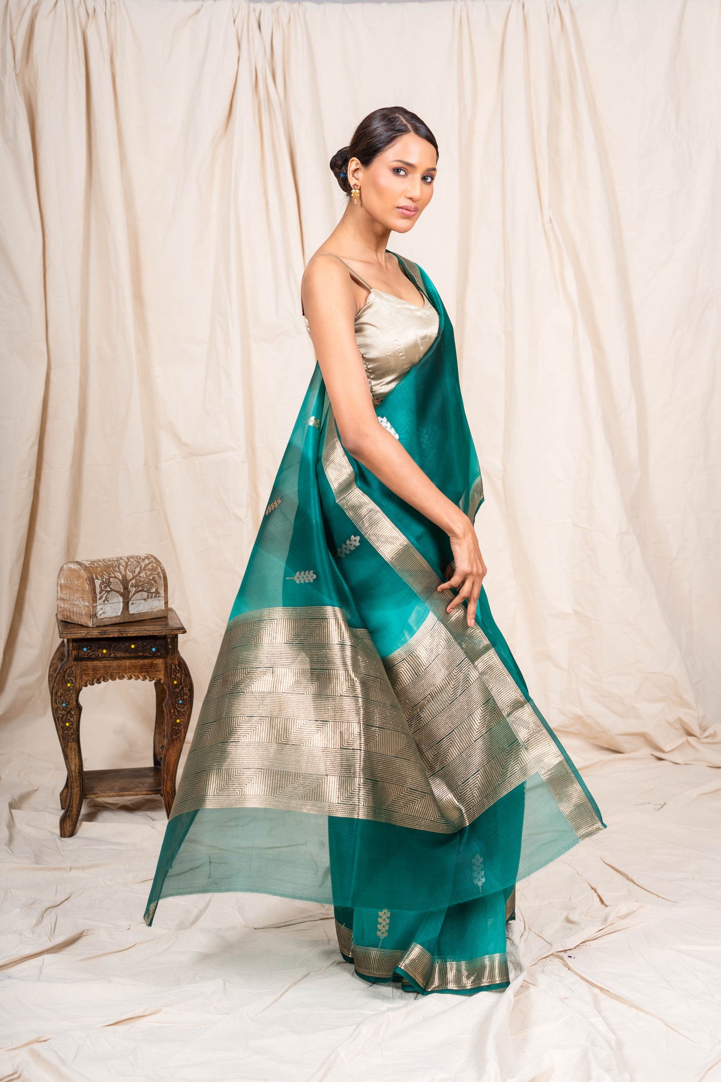 Electric Blue Organza Handwoven Banaras Saree