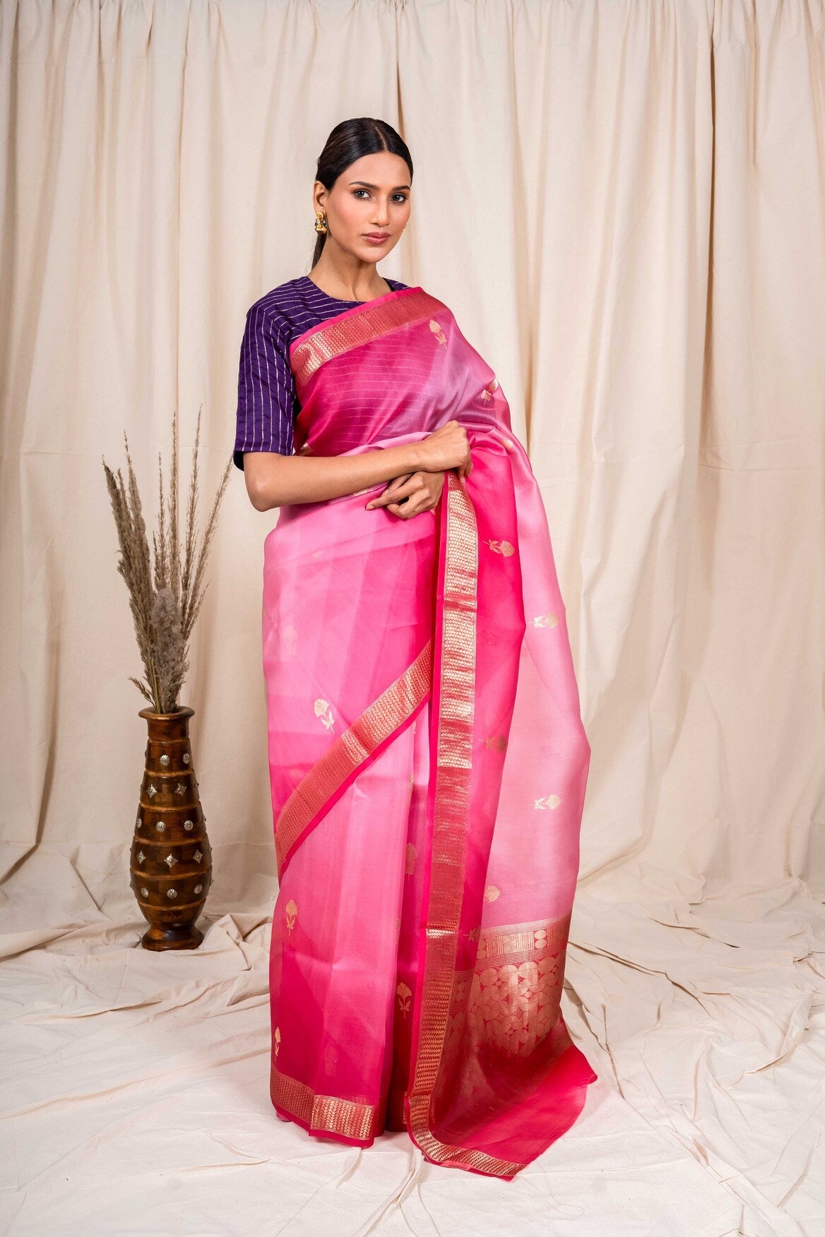Pink Organza Silk Handwoven Banaras Saree