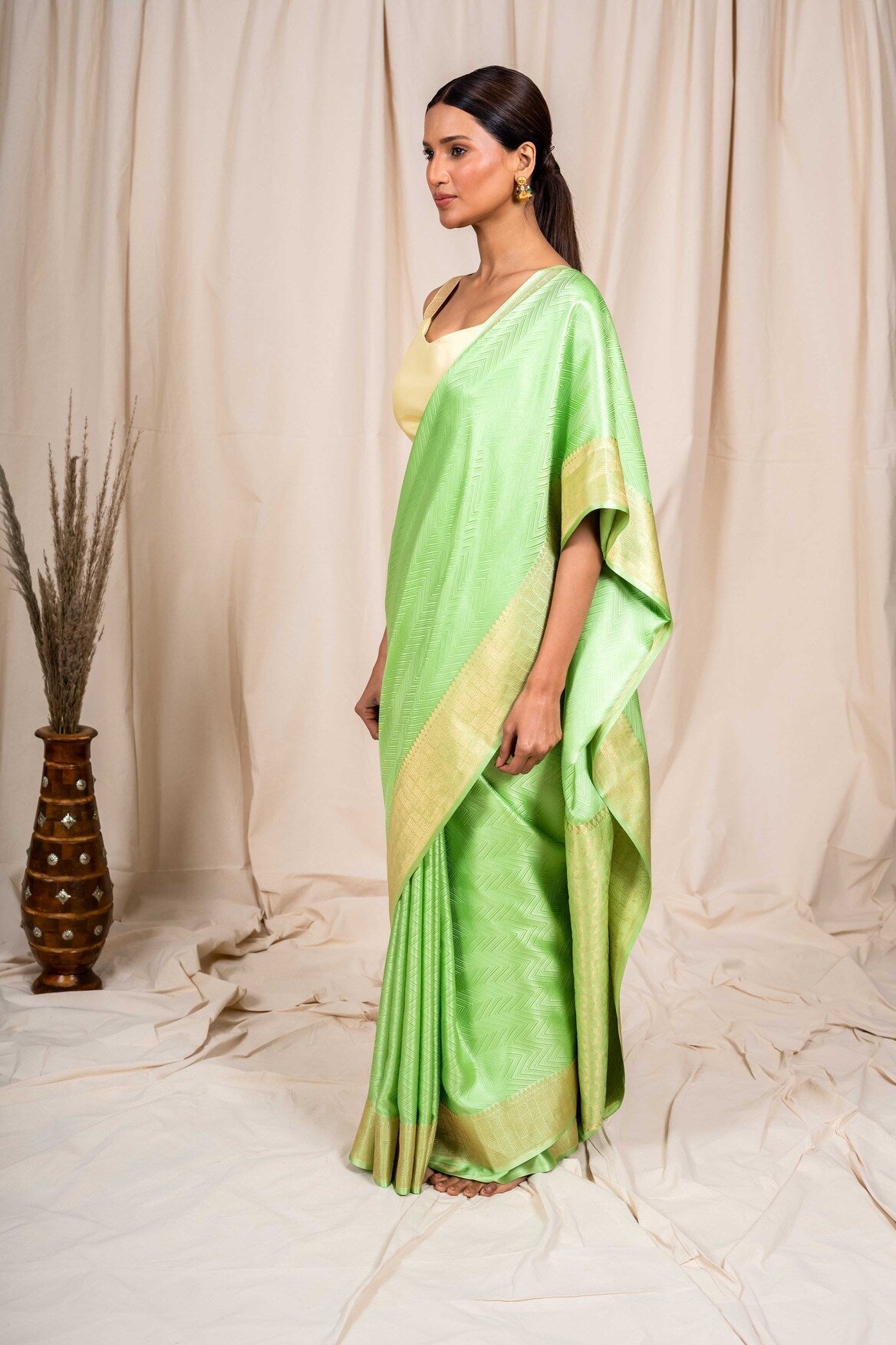 Pastel Green Mashru Satin Handwoven Banarasee Saree