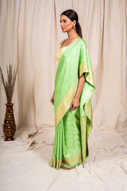 Pastel Green Mashru Satin Handwoven Banarasee Saree