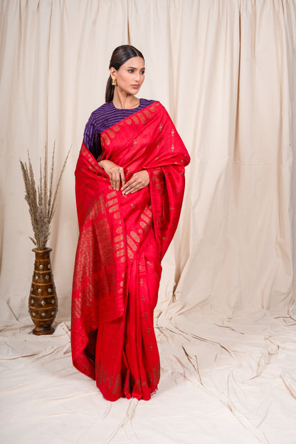 Red Raw Silk Handwoven Banarasee Saree