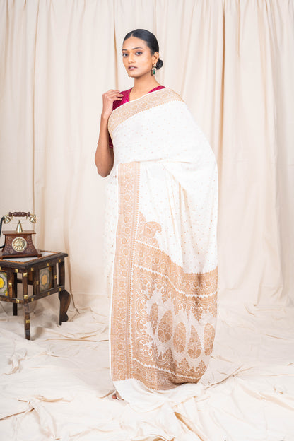 Off White Crepe Silk Banarasi Saree