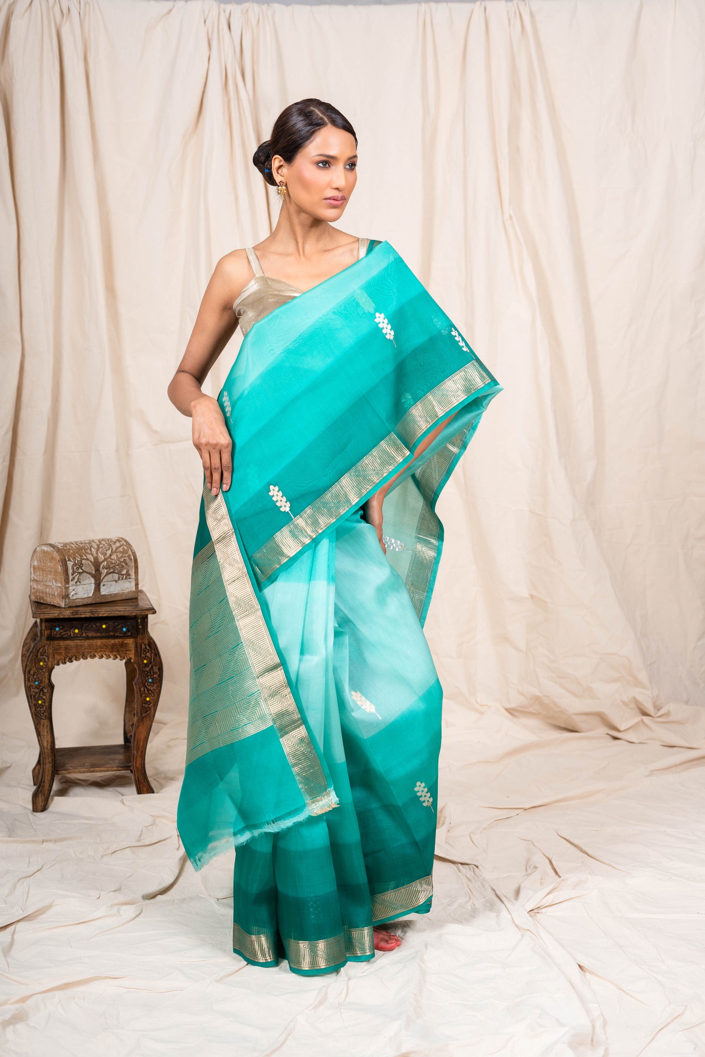 Sea Green Organza Handwoven Banaras Saree