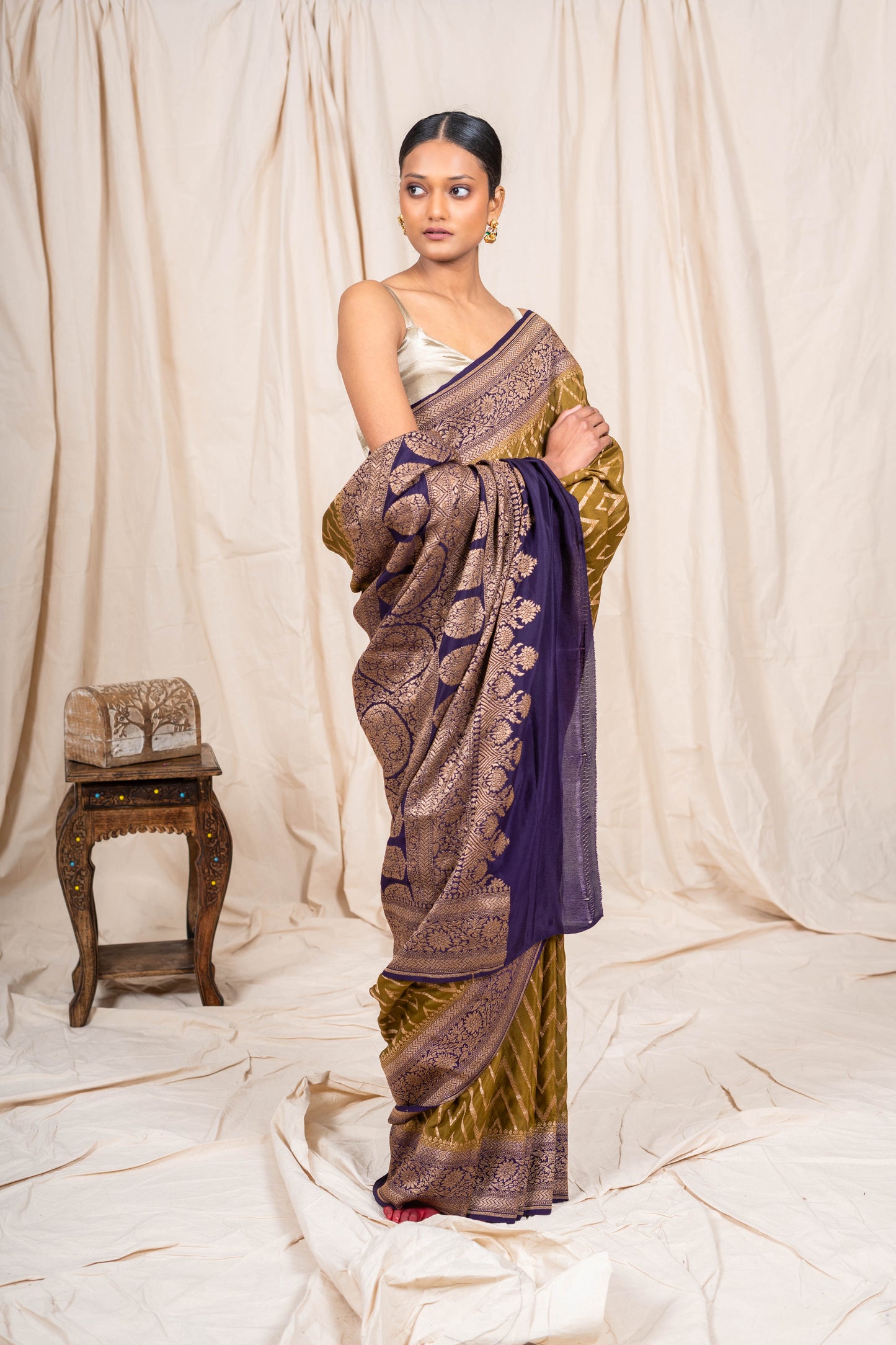 Dhani Green Crepe Silk Banarasee Saree
