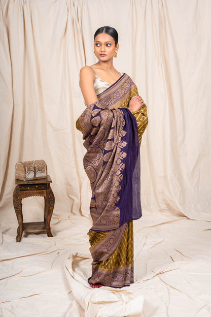 Dhani Green Crepe Silk Banarasee Saree