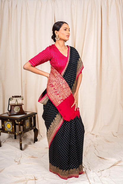 Black Crepe Silk Handwoven Banarasee Saree
