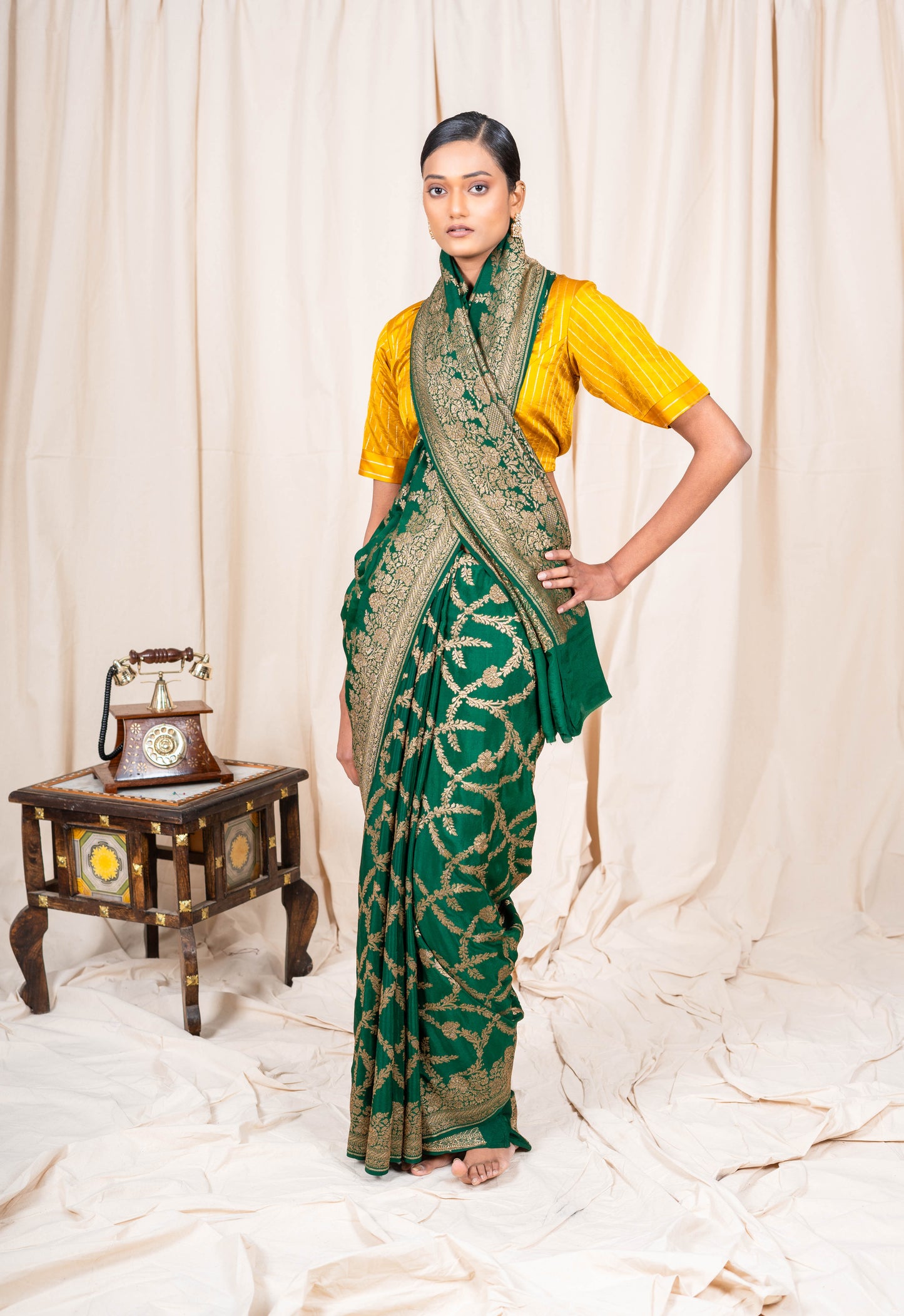 Bottle Green Banarasee Handwoven Saree