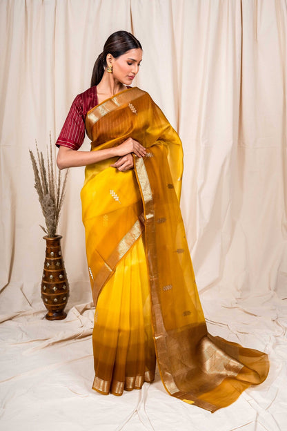 Gold Organza Silk Handwoven Banaras Saree