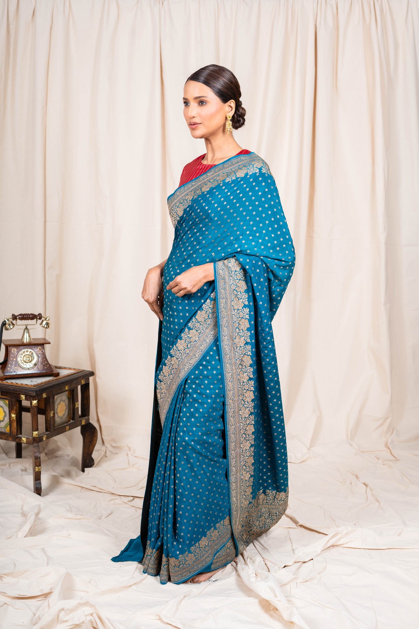 German Blue Banarasee Handwoven Saree