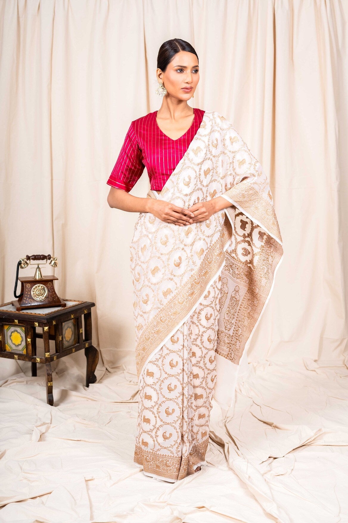 White Khaddi Georgette Handwoven Banaras Saree