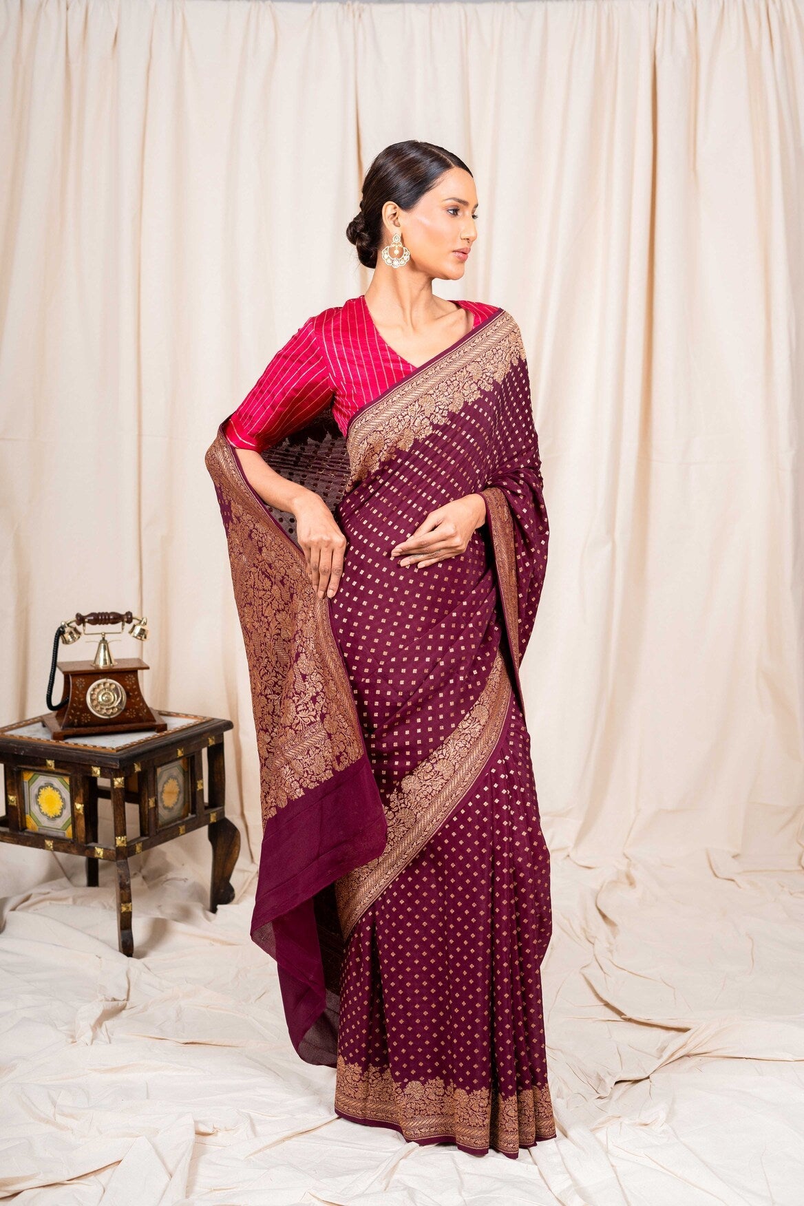 Coffee Brown Crepe Silk Handwoven Banarasee Saree