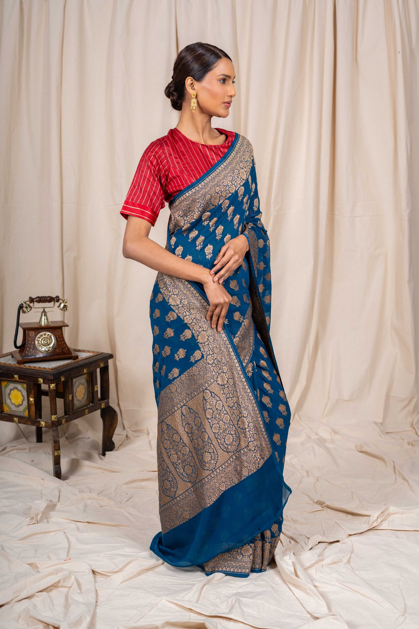 Royal Blue Khaddi Georgette Handwoven Banaras Saree