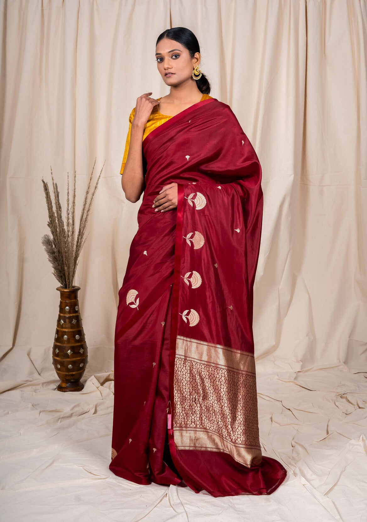 Maroon Soft Silk Handwoven Banaras Saree