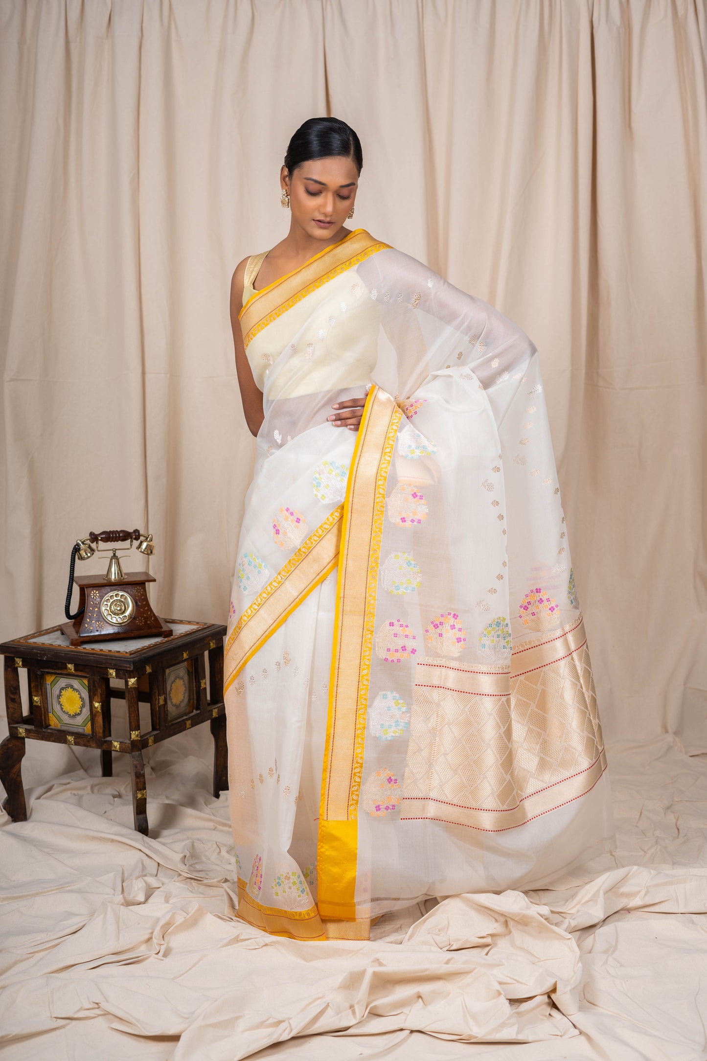 White Organza Handwoven Banaras Saree