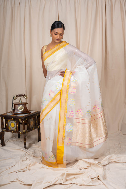 White Organza Handwoven Banaras Saree