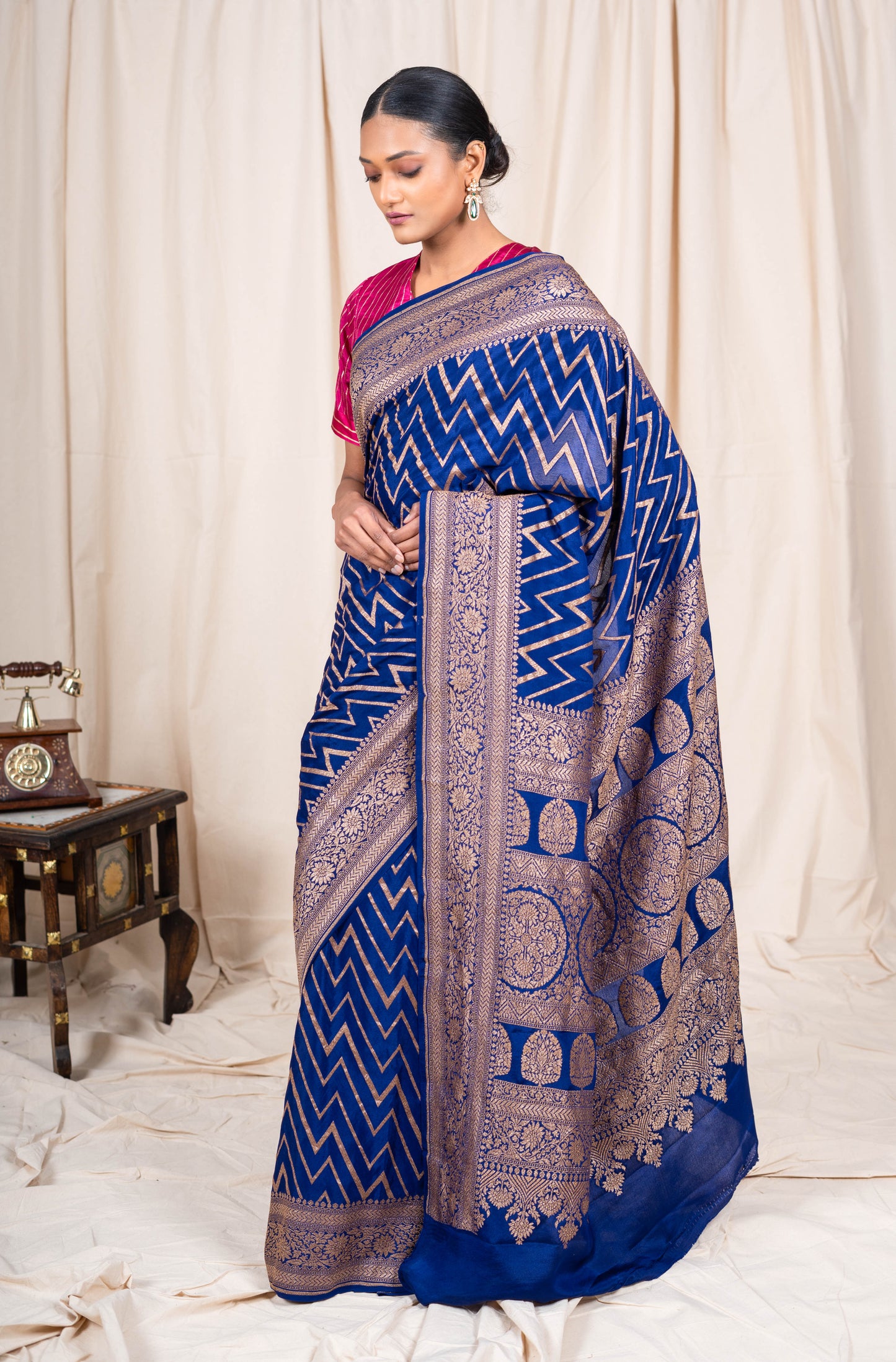 Navy Blue Banarasee Handwoven Saree