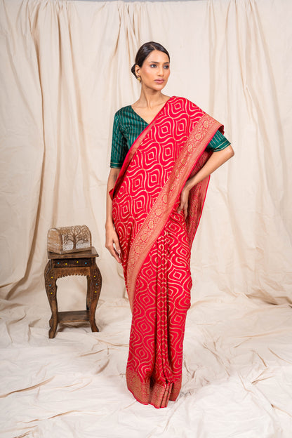 Red Crepe Silk Banarasi Saree