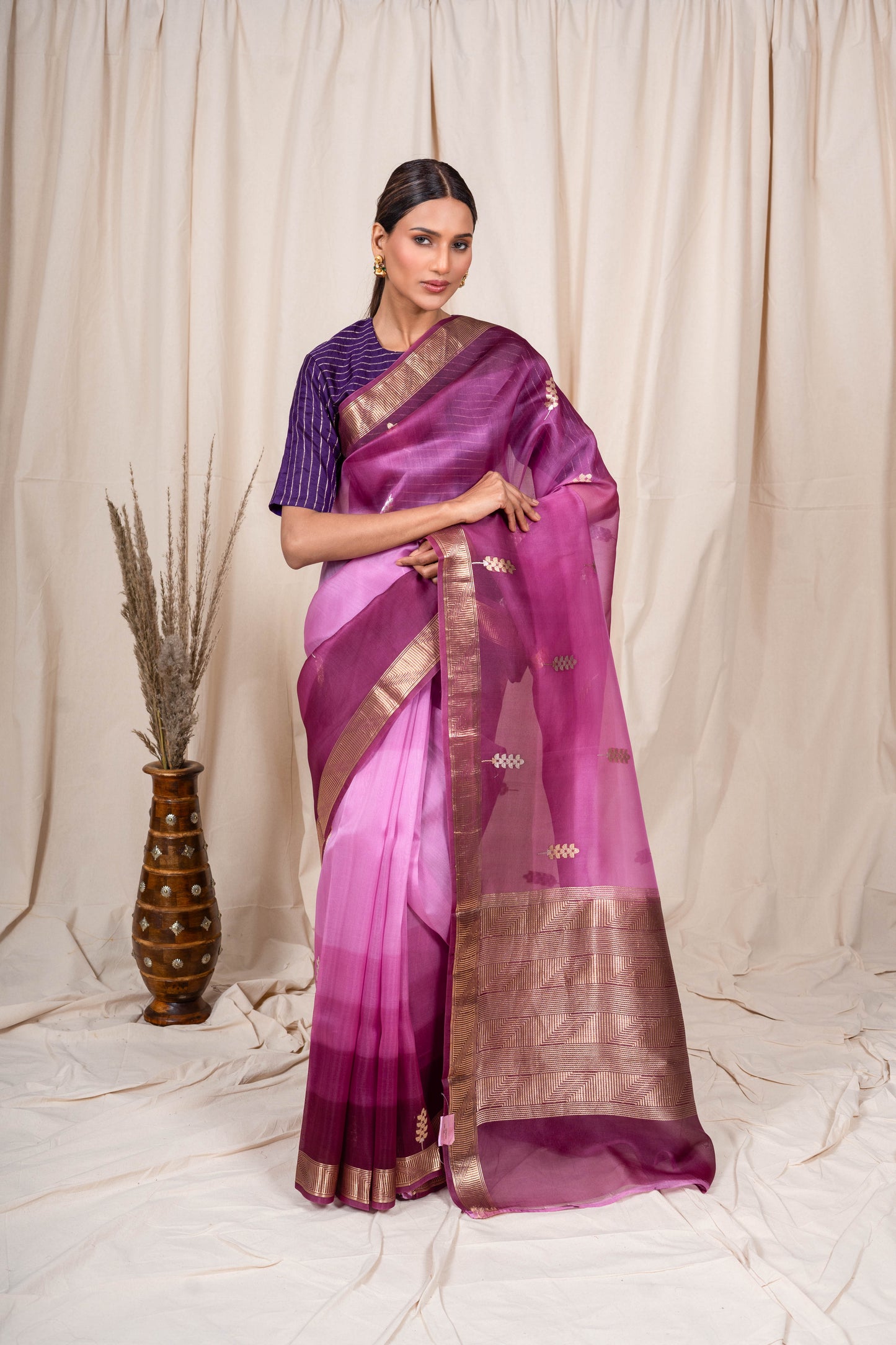 Purple Organza Handwoven Banaras Saree