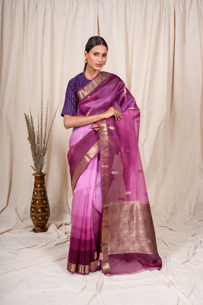 Purple Organza Handwoven Banaras Saree