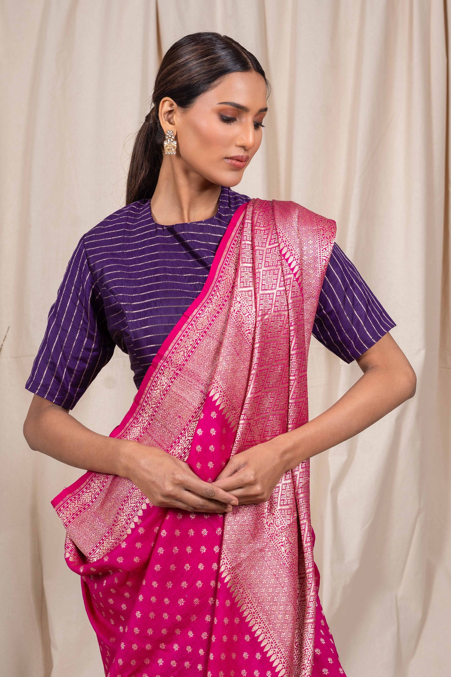 Rani Pink Tussar Georgette Banarasi Handwoven Saree