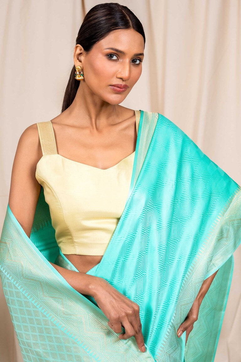 Sea Green Mashru Satin Handwoven Banarasee Saree
