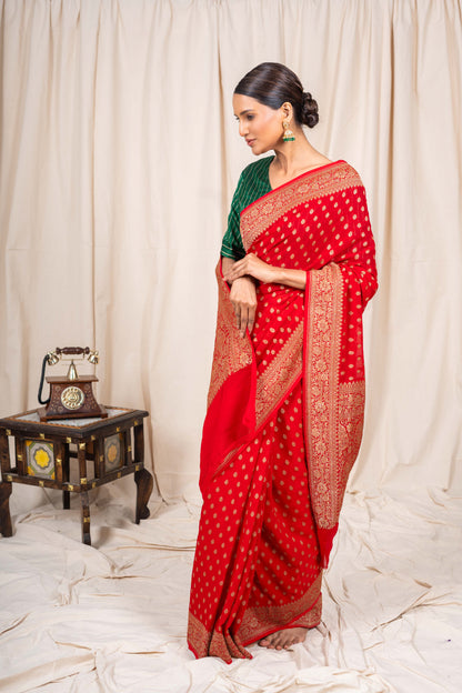 Red Khaddi Georgette Handwoven Banarasee Saree