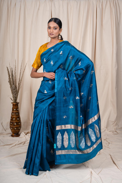 Midnight Blue Soft Silk Handwoven Banarasi Saree