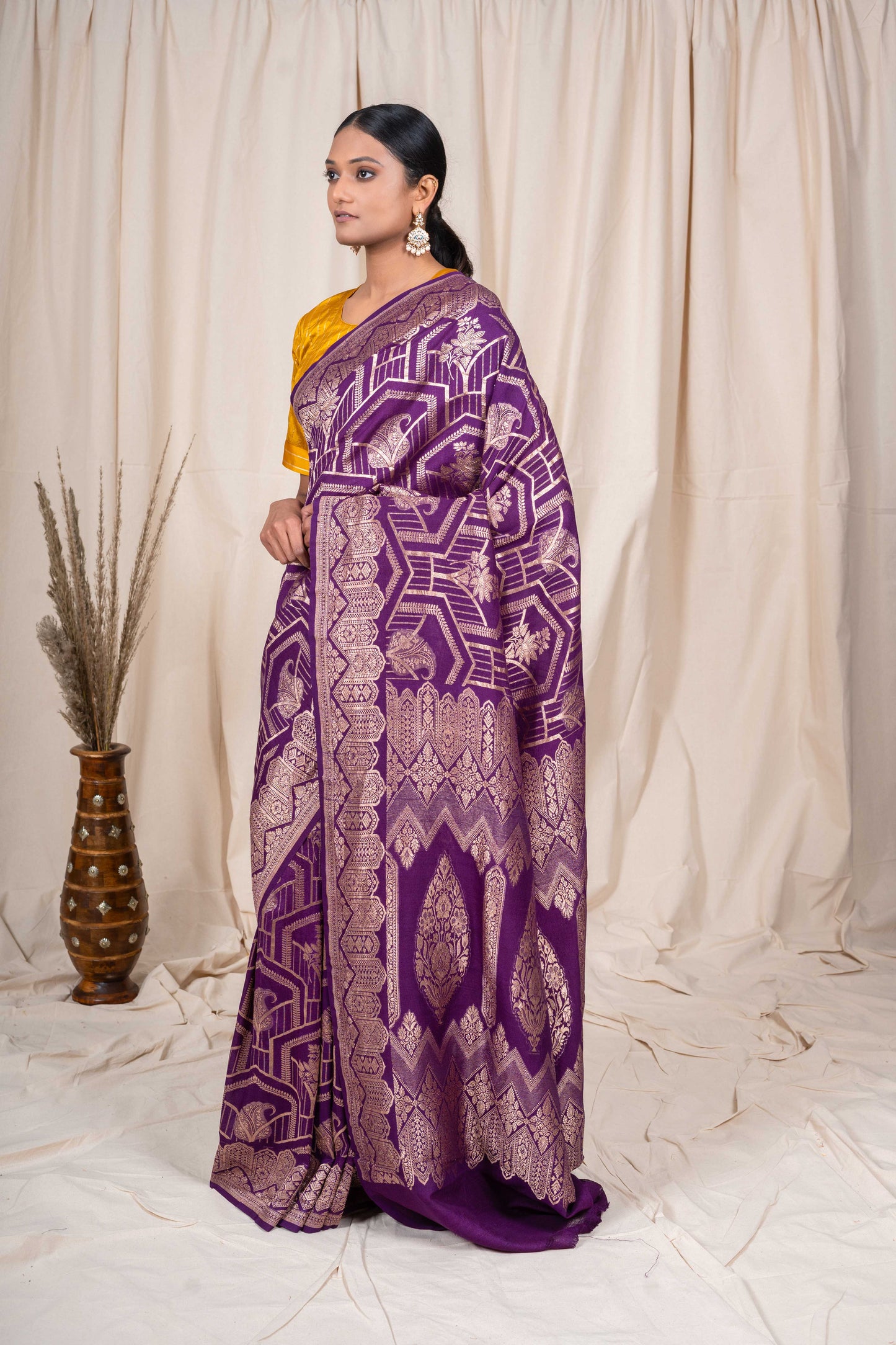 Magenta Tussar Georgette Banarasi Handwoven Saree