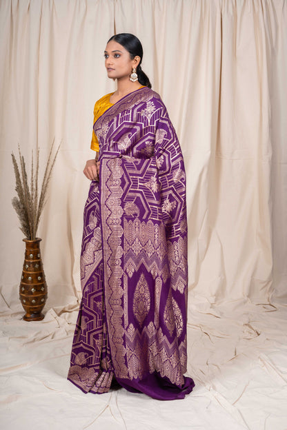 Magenta Tussar Georgette Banarasi Handwoven Saree
