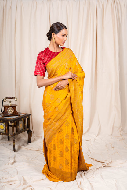 Mustard Banarasee Handwoven Saree