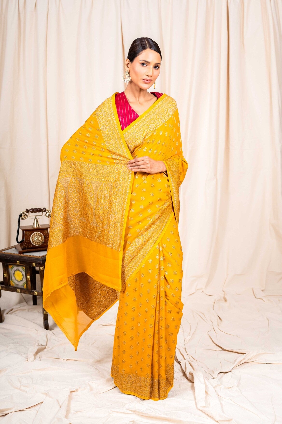 Mustard Khaddi Georgette Handwoven Banaras Saree