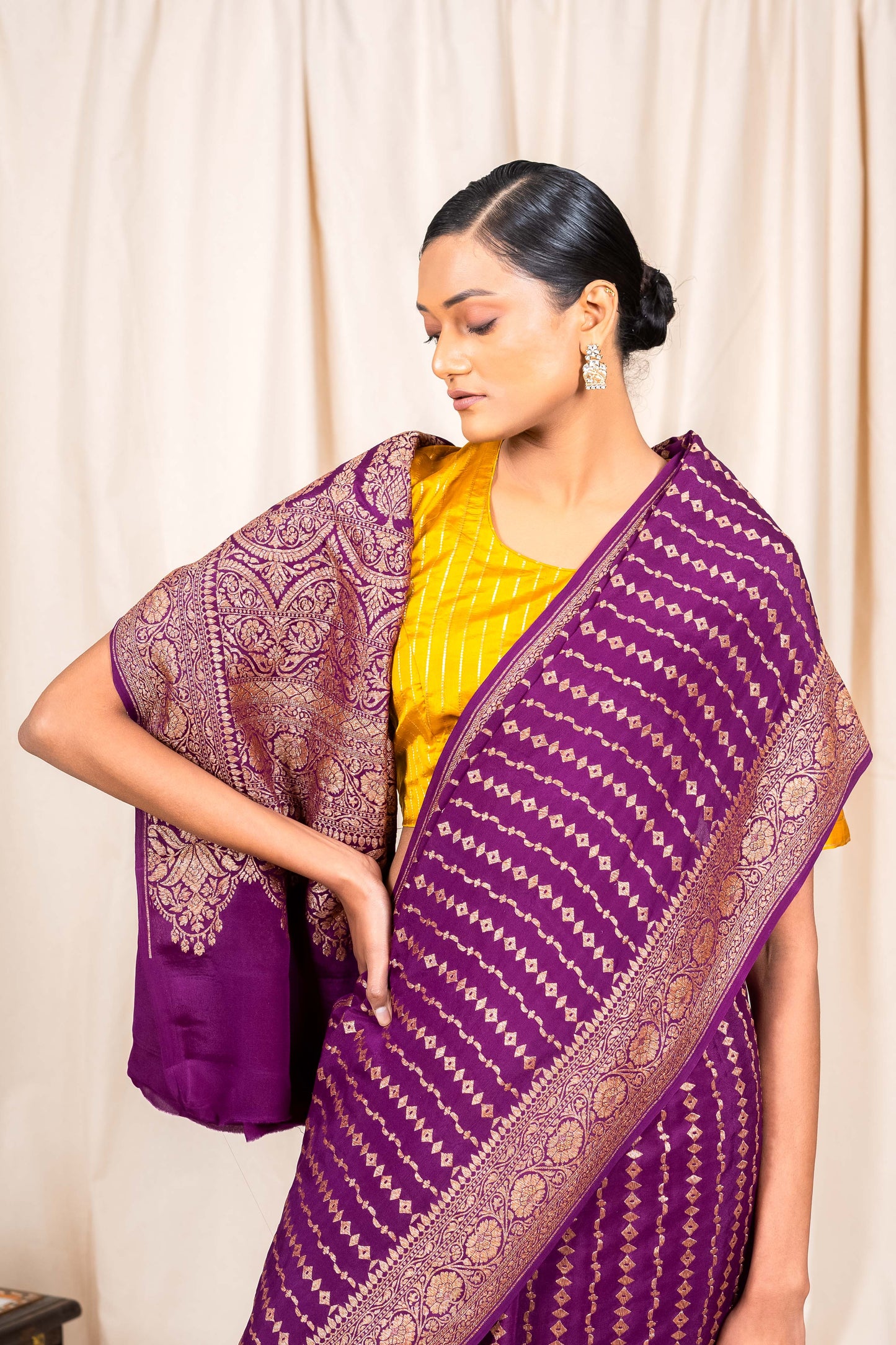 Purple Crepe Silk Handwoven Banarasee Saree
