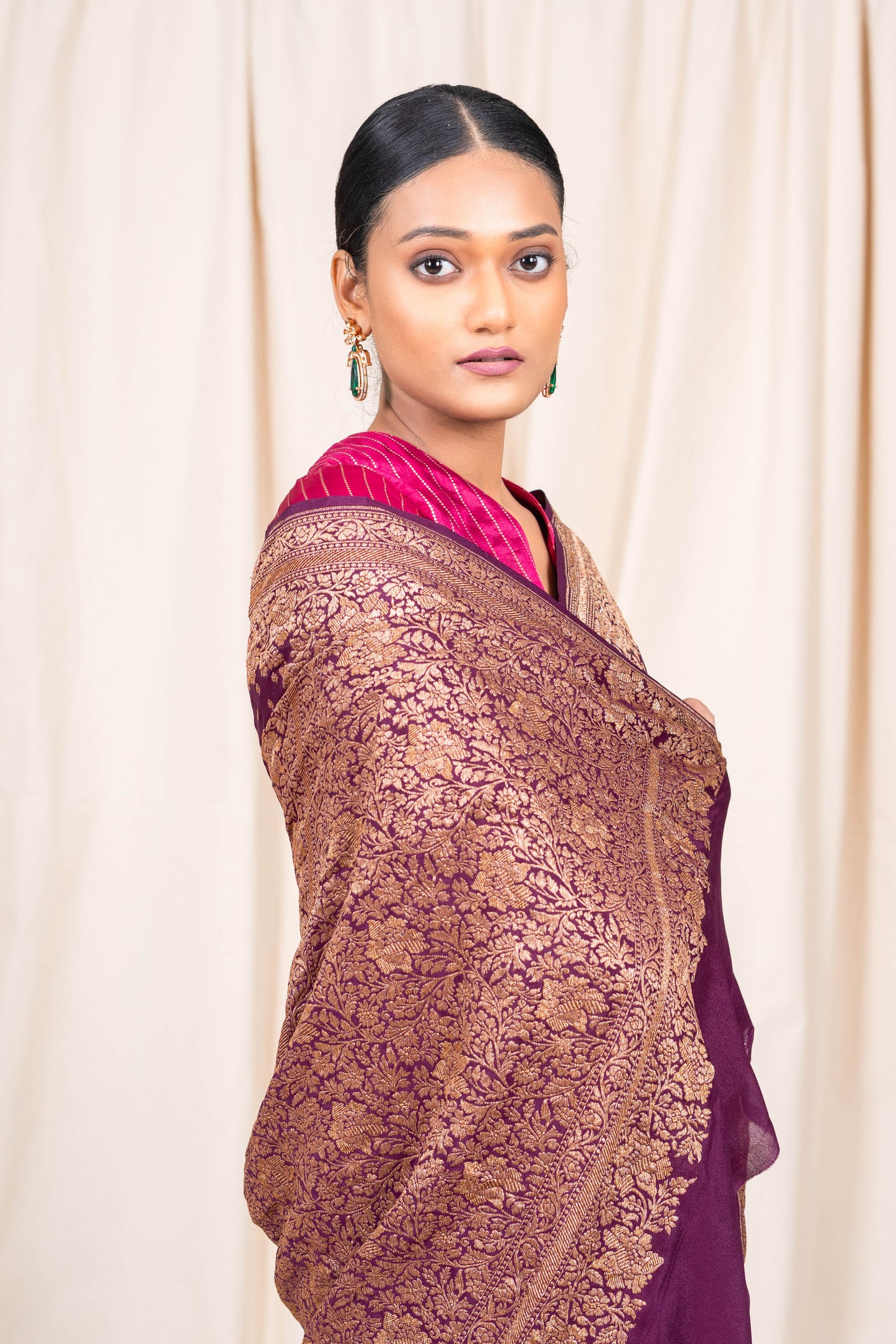 Wine Crepe Silk Banarasi Saree