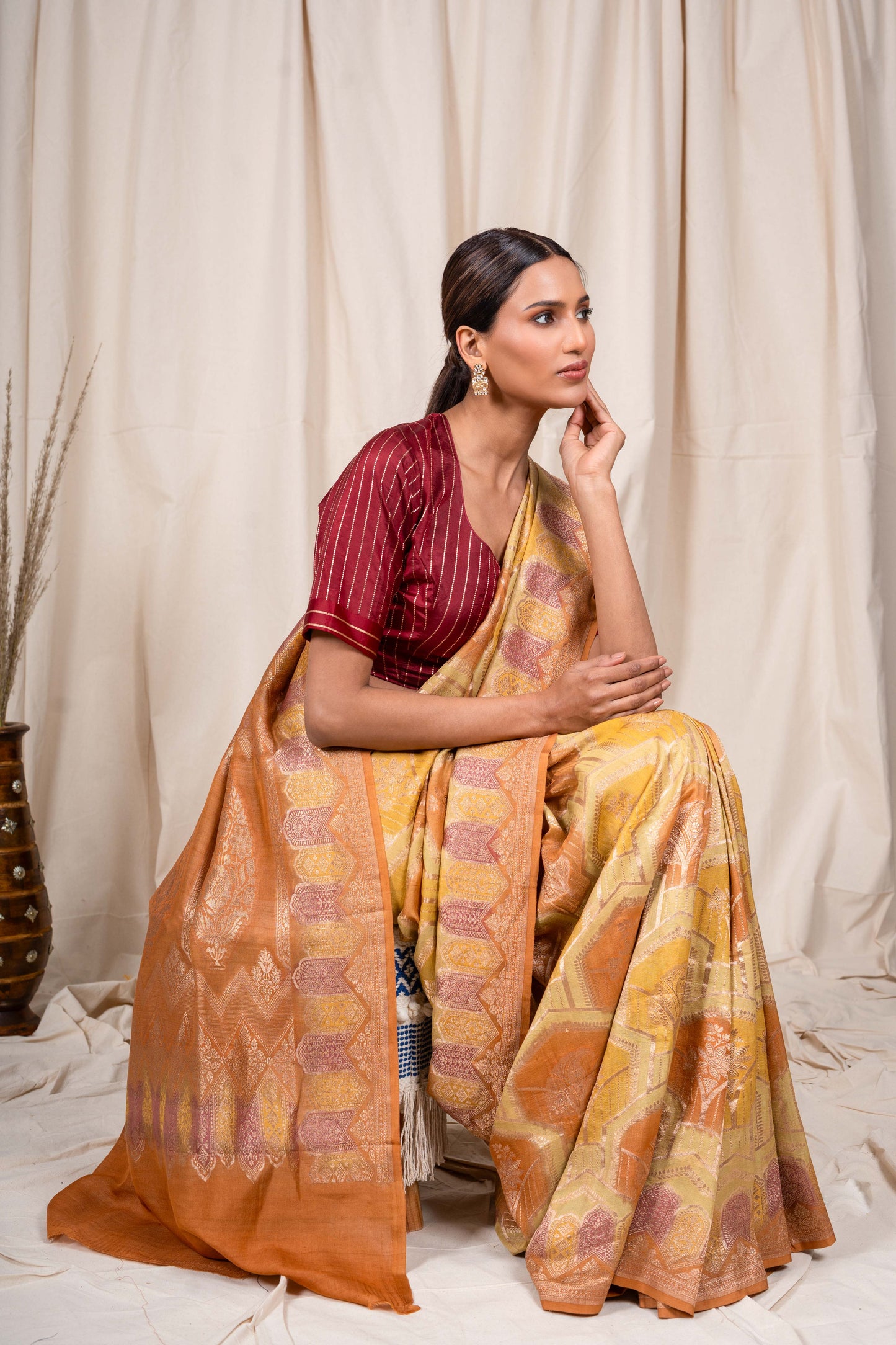 Gold Tussar Georgette Banarasi Handwoven Saree