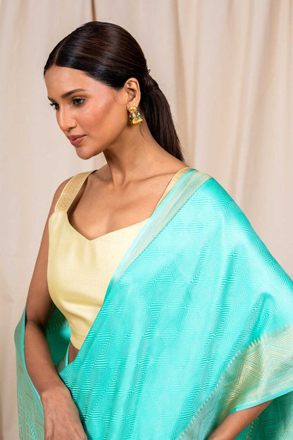 Sea Green Mashru Satin Handwoven Banarasee Saree